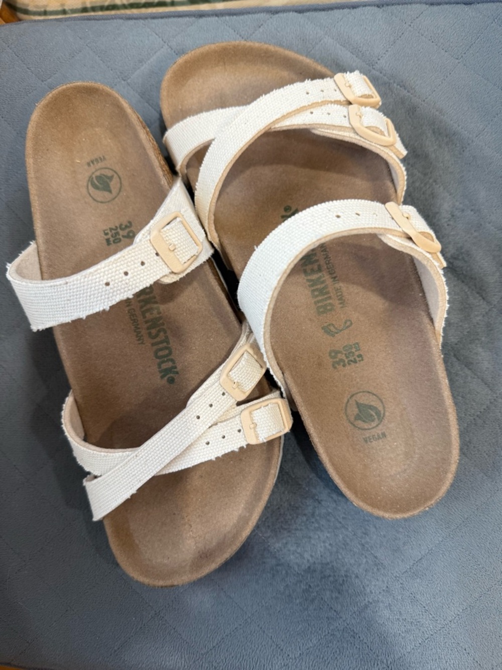 Birkenstock Double-Strap Vegan Sandals in Off-White and Tan